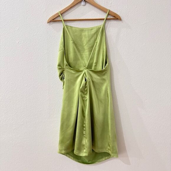 Lulu's Women's XL Captivated by Love Lime Green Satin Ruched Bodycon Mini Dress - Picture 9 of 14